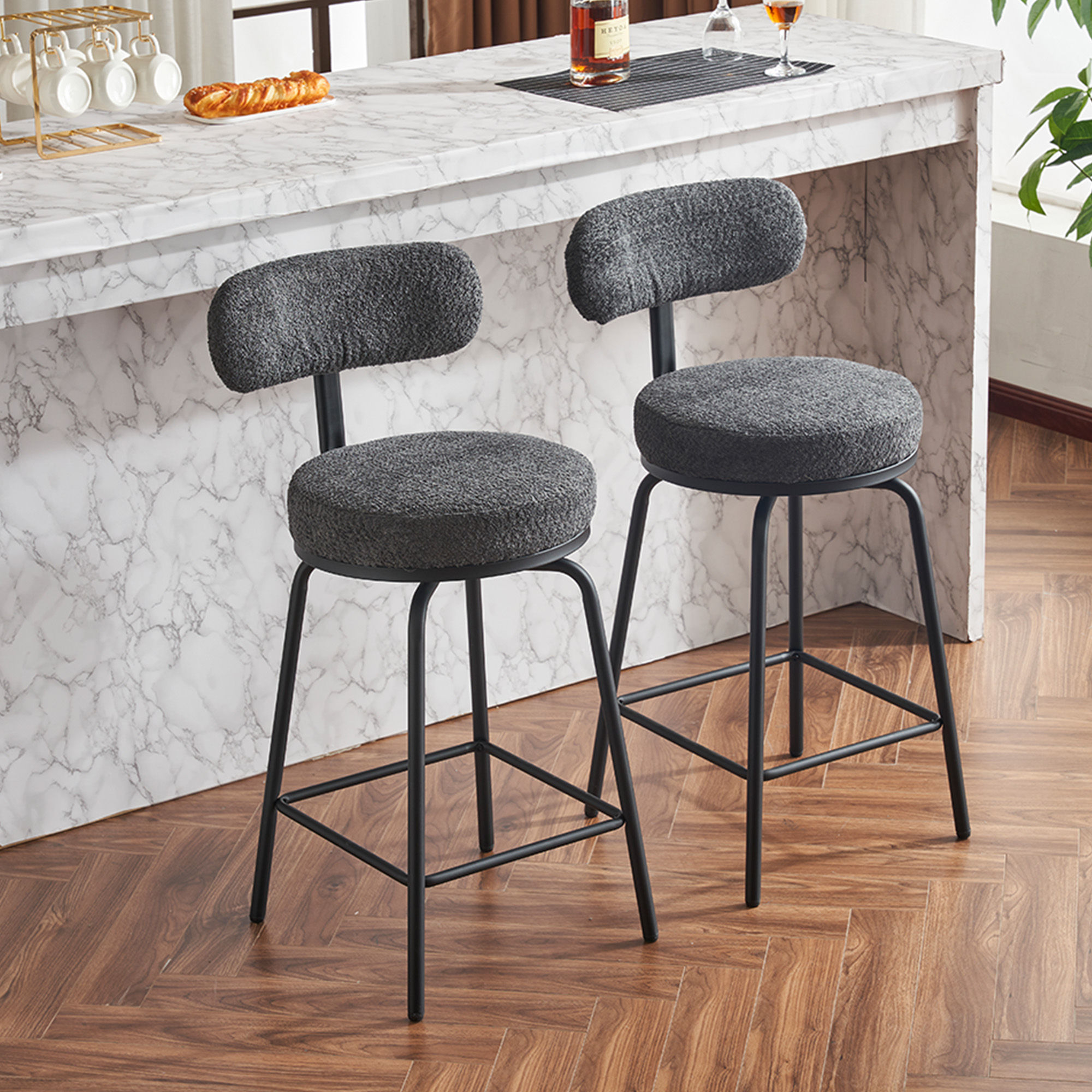 Partly Assemble Grey & Black Fabric & Metal Bar Stools & Counter Stools