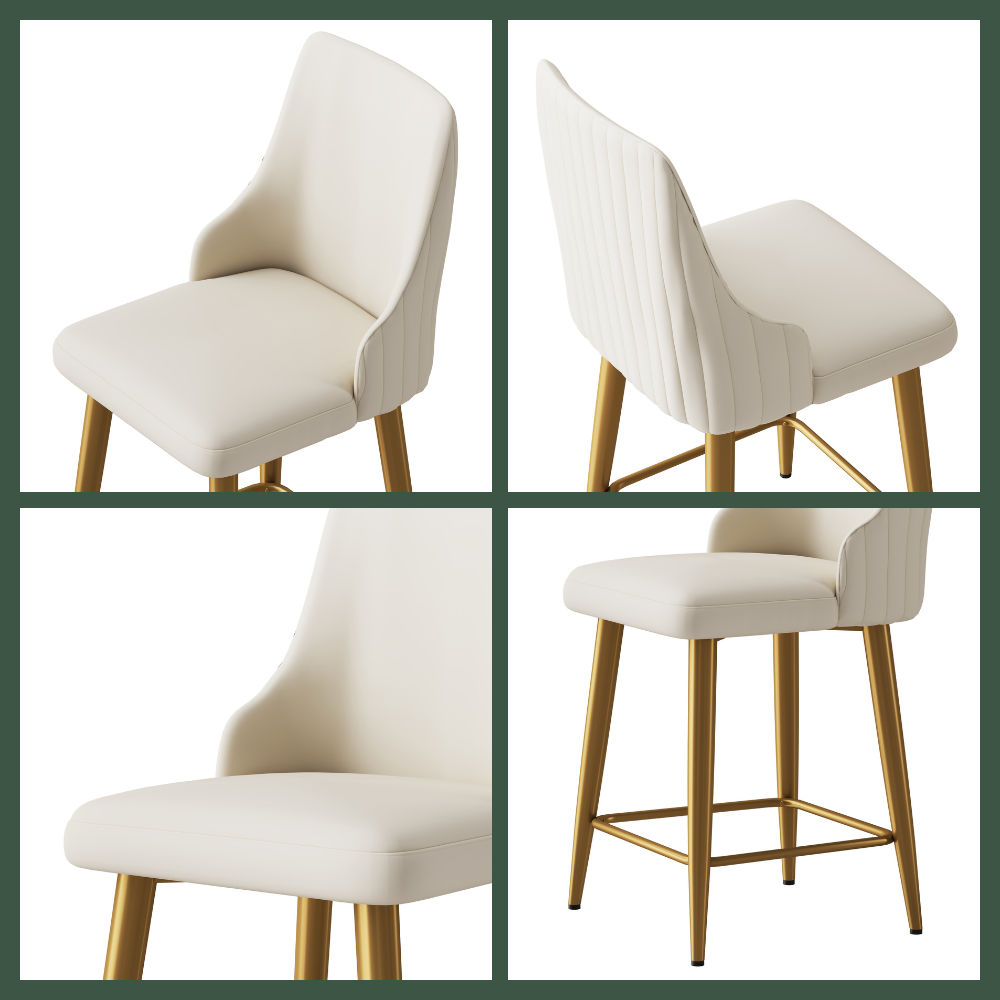 Counter Height Beige & Gold PU Leather Bar Stools & Counter Stools