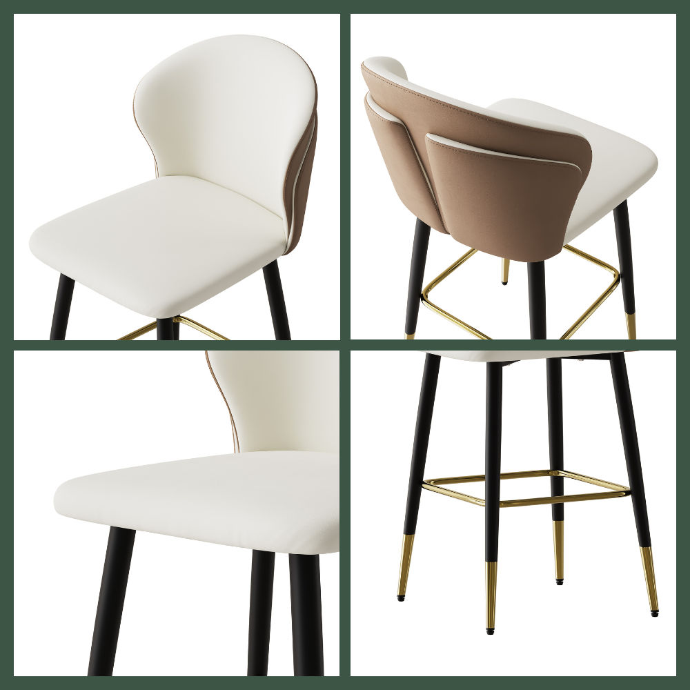 Mid Century Modern Beige & Brown PU Leather Bar Stools & Counter Stools