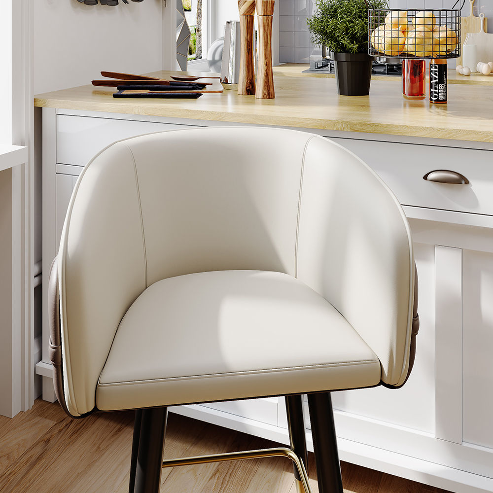 Metal Leg Beige+Blue PU Leather Bar Stools & Counter Stools