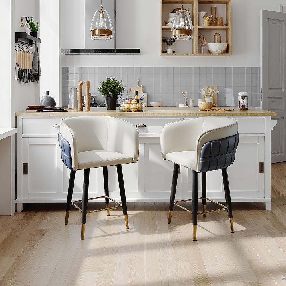Partly Assemble Beige+Blue PU Leather Bar Stools & Counter Stools