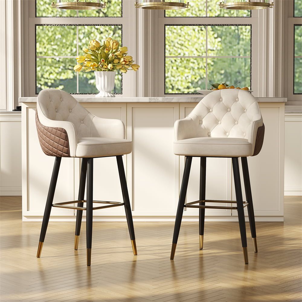 Beige & Brown PU Leather Bar Stools & Counter Stools
