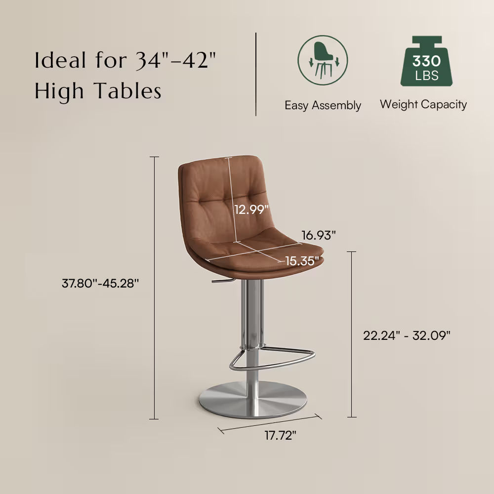 Adjustable Height Brown PU Leather Bar Stools & Counter Stools