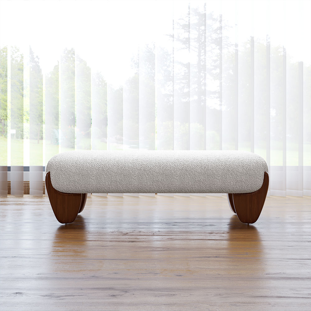 Rectangular Beige Boucle Bedroom Benches