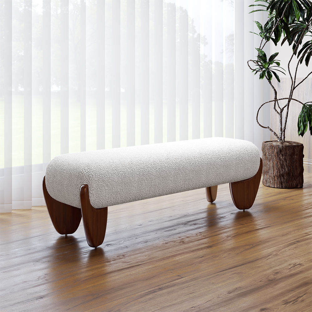 Rectangular Beige Boucle Bedroom Benches