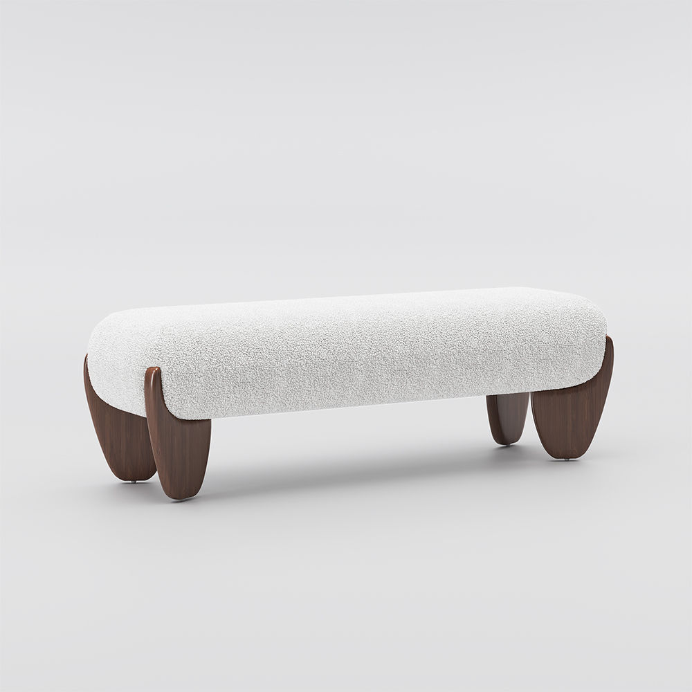 Modern Minimalist Beige Boucle Bedroom Benches