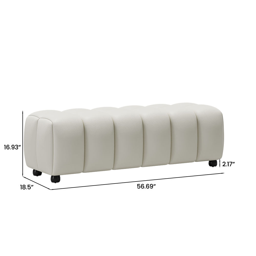 Pure Color White Faux Leather Bedroom Benches