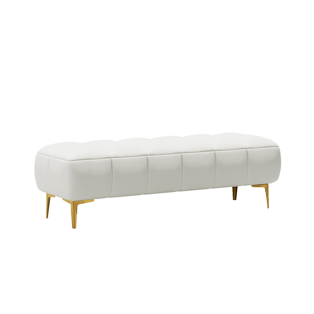 Pure Color White Faux Leather Bedroom Benches