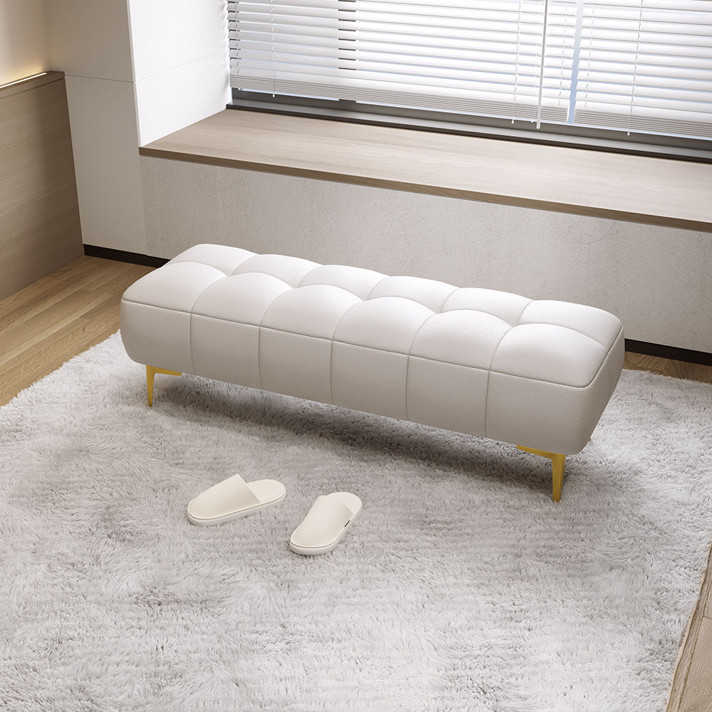 Modern White Faux Leather Bedroom Benches