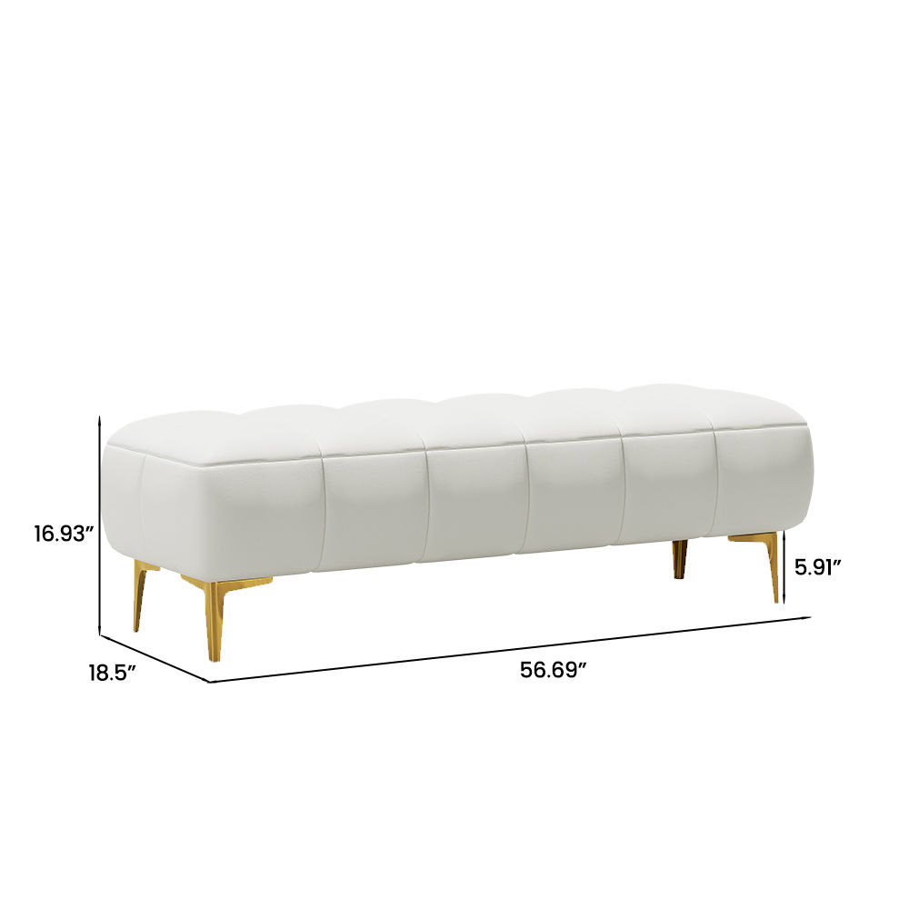Pure Color White Faux Leather Bedroom Benches