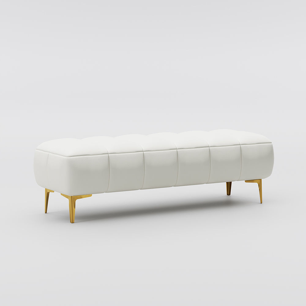 Pure Color White Faux Leather Bedroom Benches