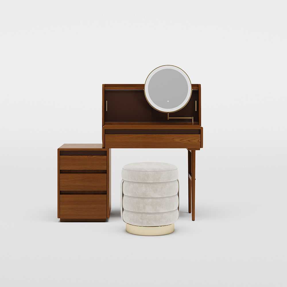 Mid Century Modern Walnut Color MDF Bedroom Set