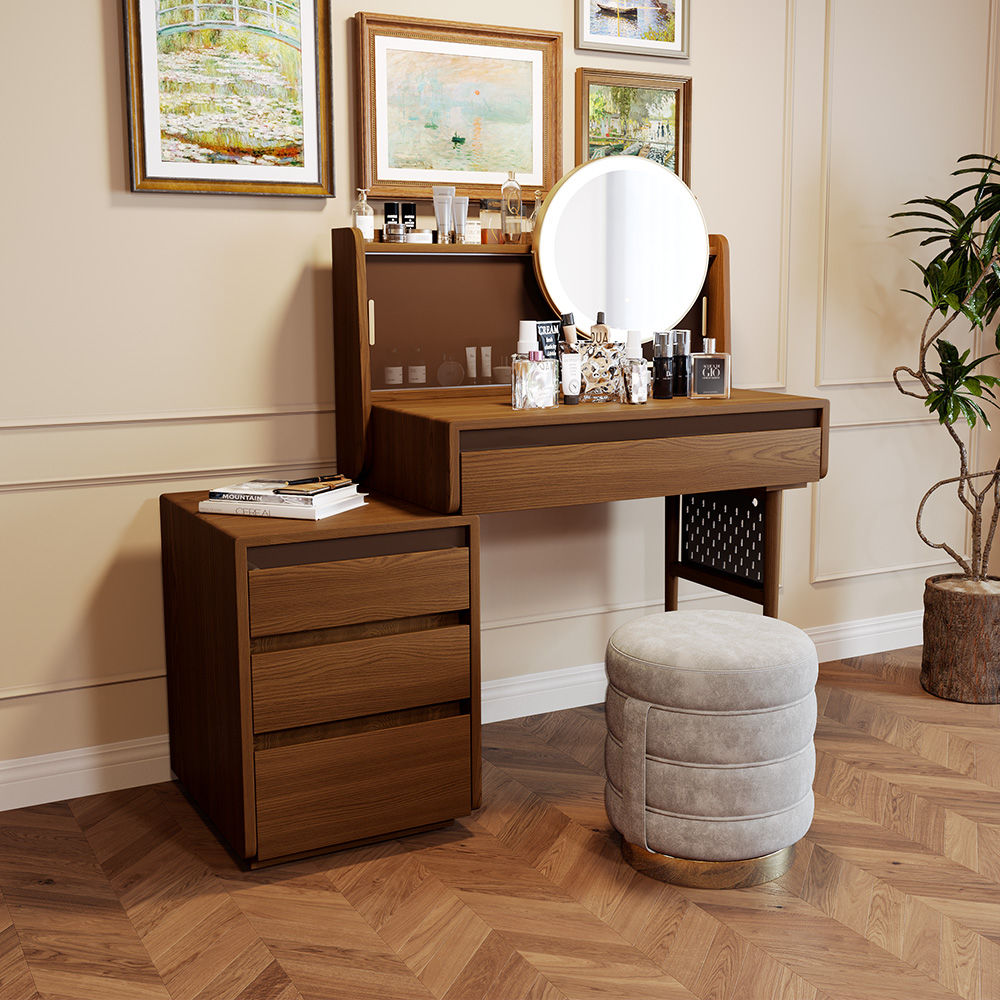 Wood Walnut Color MDF Bedroom Set