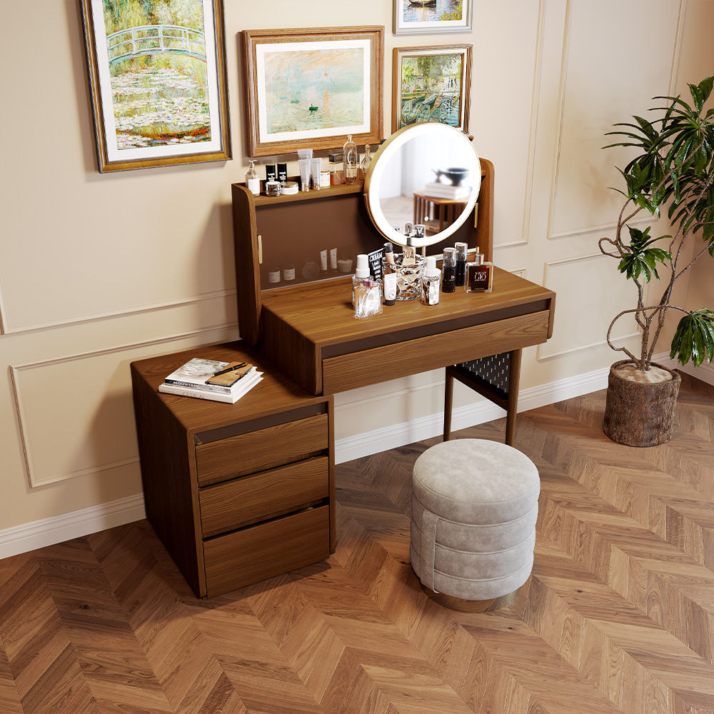 Partly Assemble Walnut Color MDF Bedroom Set