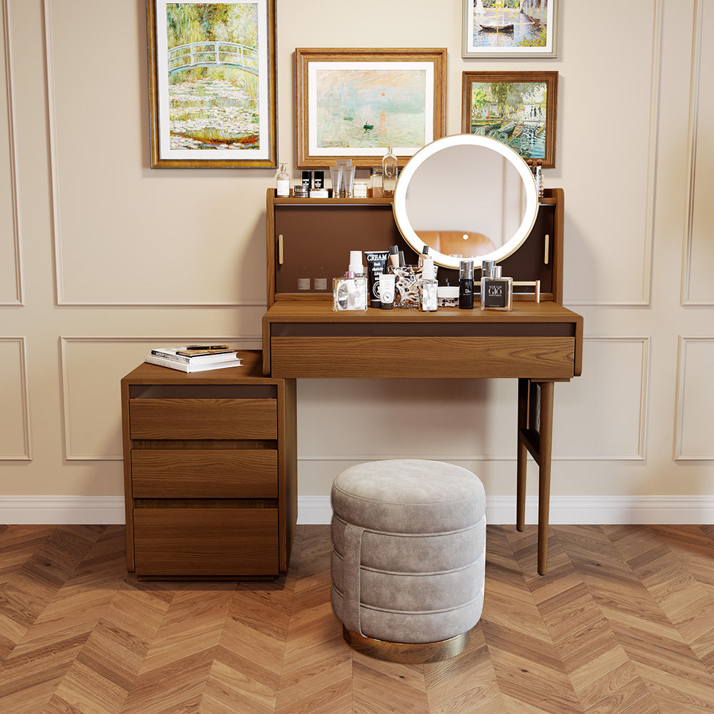 with Storage Walnut Color MDF Bedroom Set