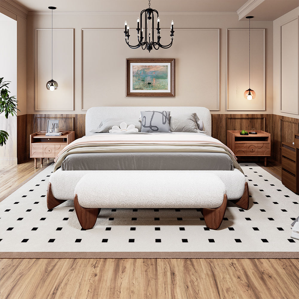 with Drawers Beige Boucle Bedroom Set