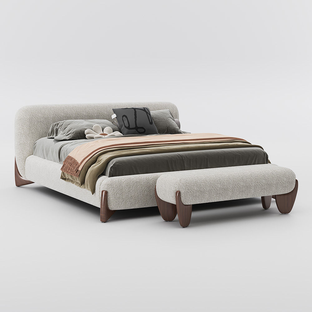Partly Assemble Beige Boucle Bedroom Set