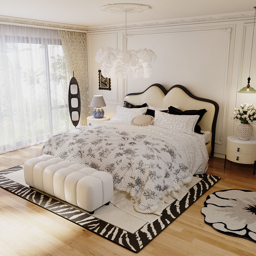 Beige Leather Bedroom Set