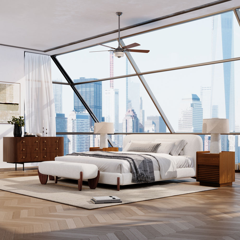 Partly Assemble Beige Boucle Bedroom Set
