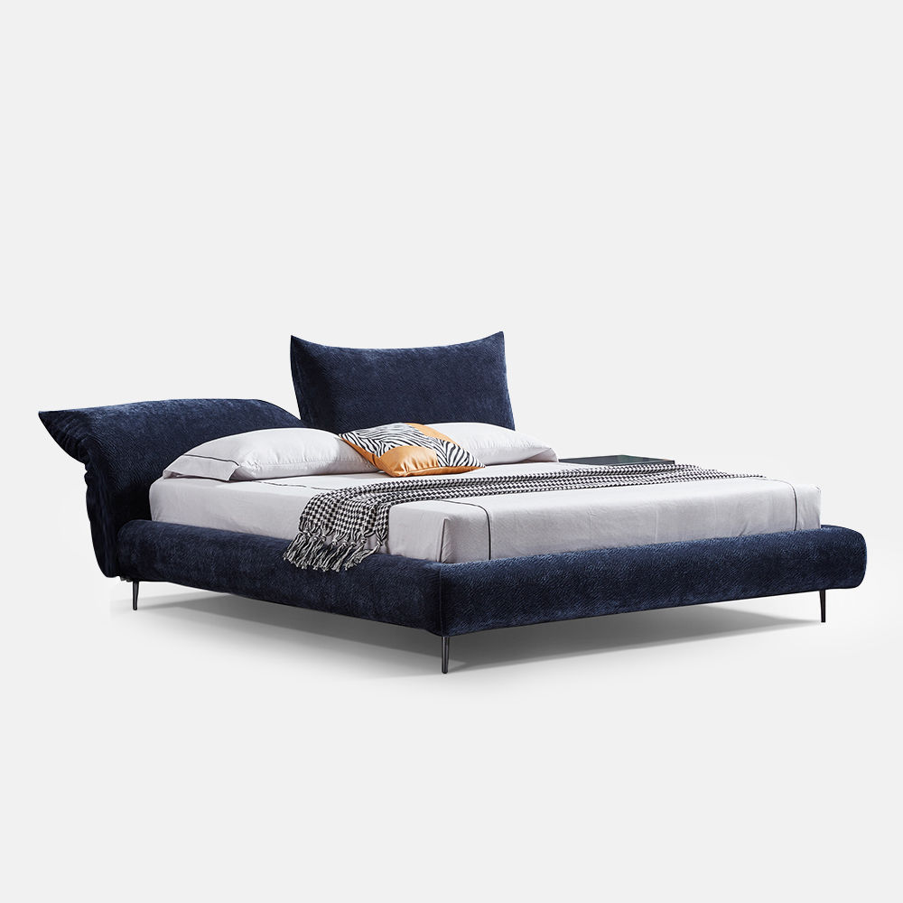 Modern Luxury Dark Blue Chenille Fabric Beds