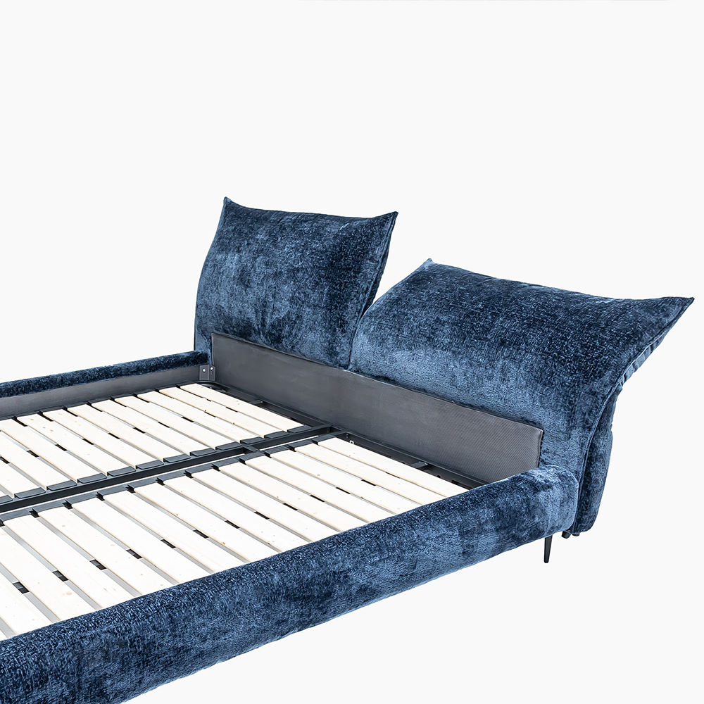Modern Minimalist Dark Blue Chenille Fabric Beds