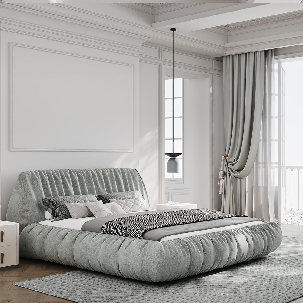 Modern Minimalist Gray Velvet Beds