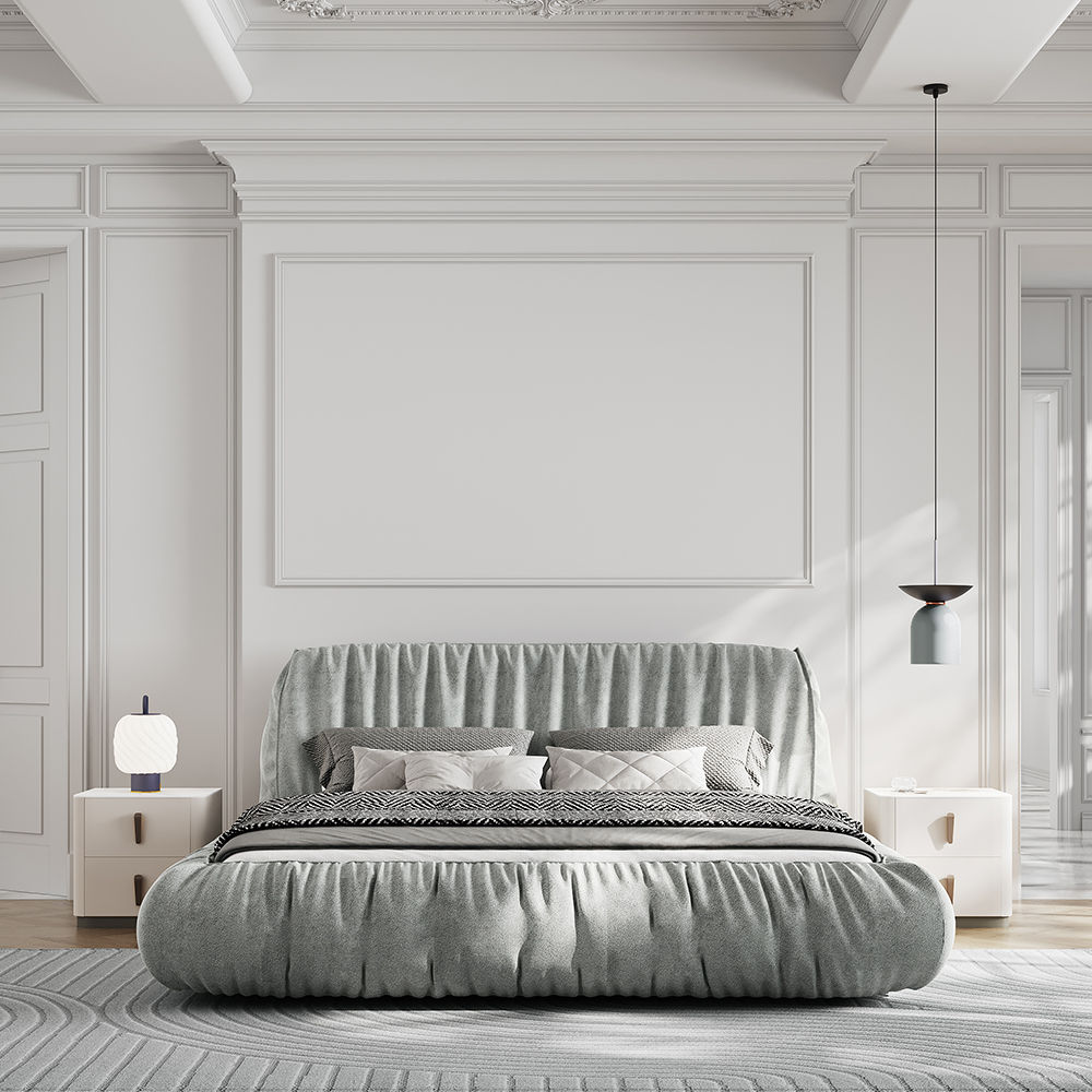 Solid Wood Gray Velvet Beds