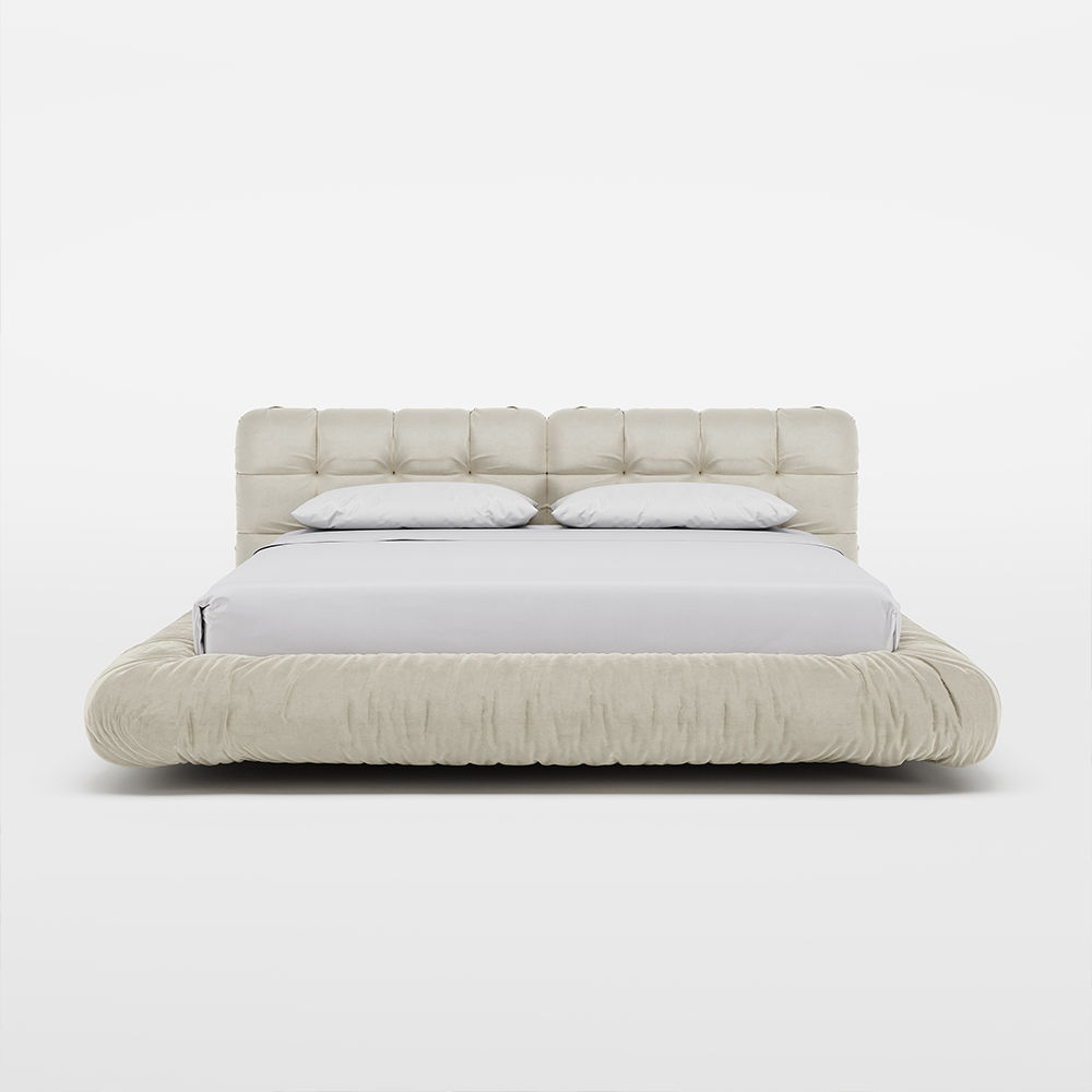 Wood Beige Suede Fabric Beds