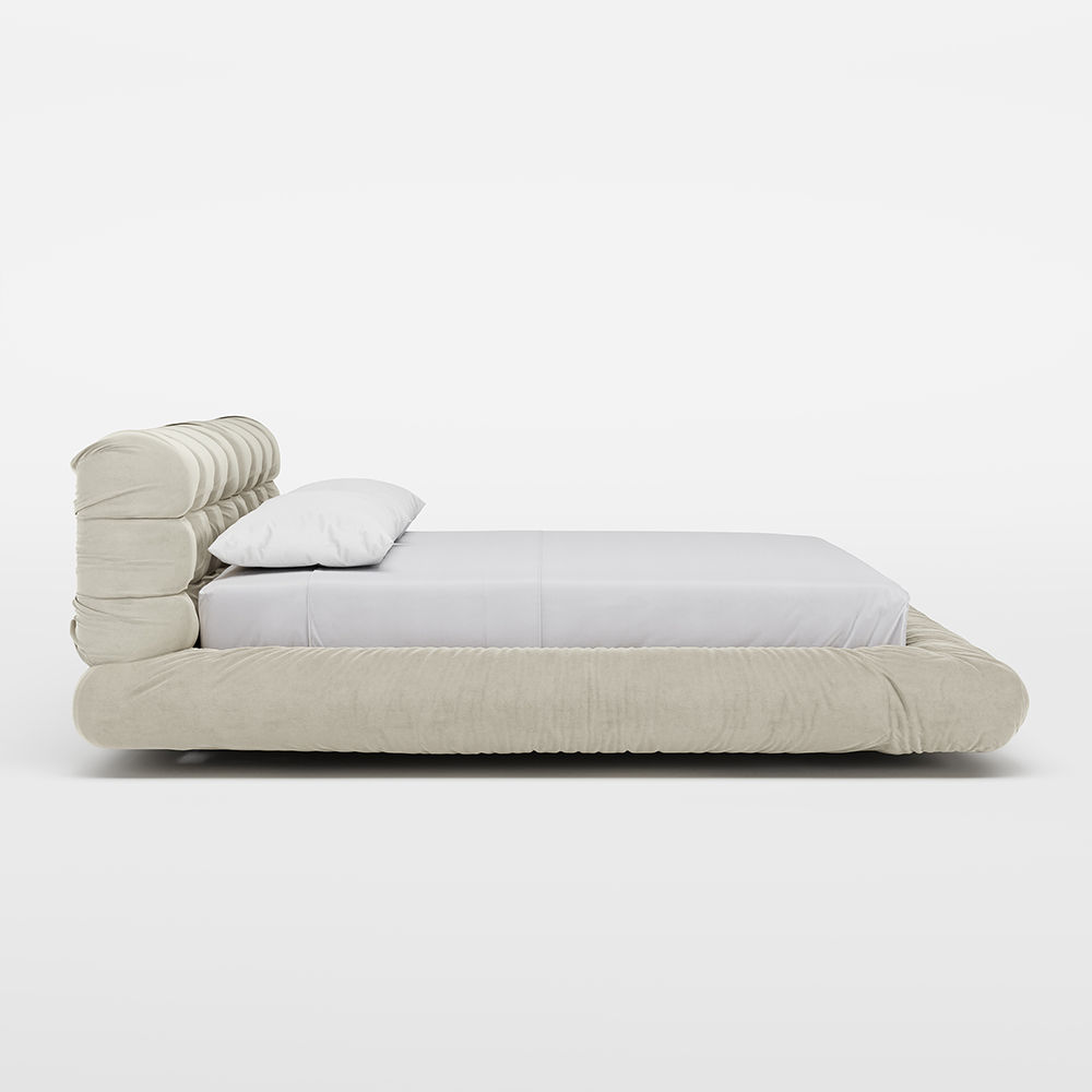 Rectangular Beige Suede Fabric Beds