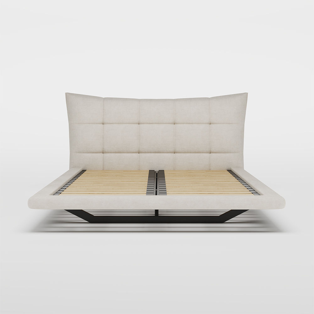 Partly Assemble Beige Suede Fabric Beds