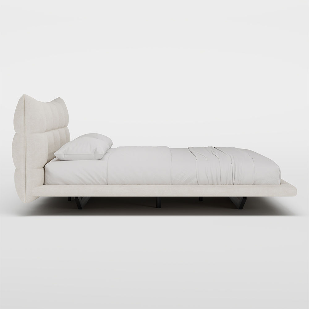 Rectangular Beige Suede Fabric Beds