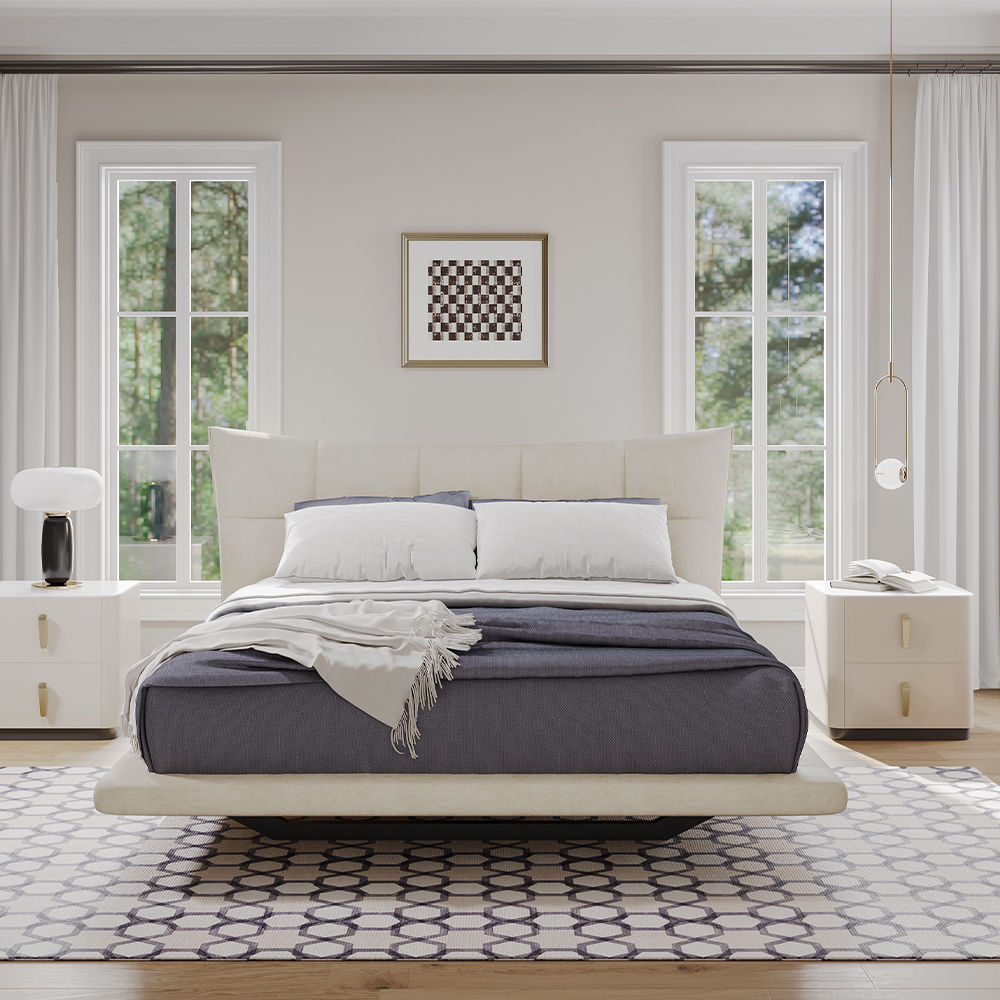 Modern Luxury Beige Suede Fabric Beds