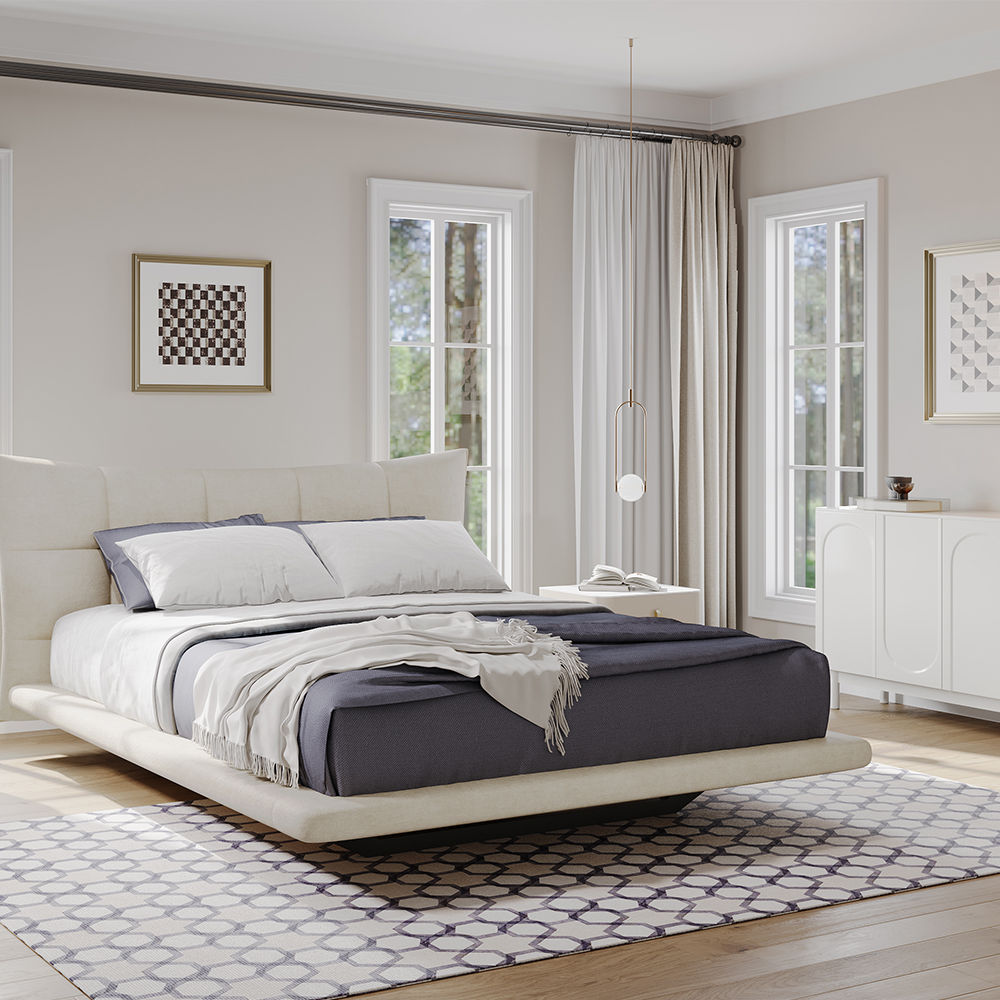 Rectangular Beige Suede Fabric Beds