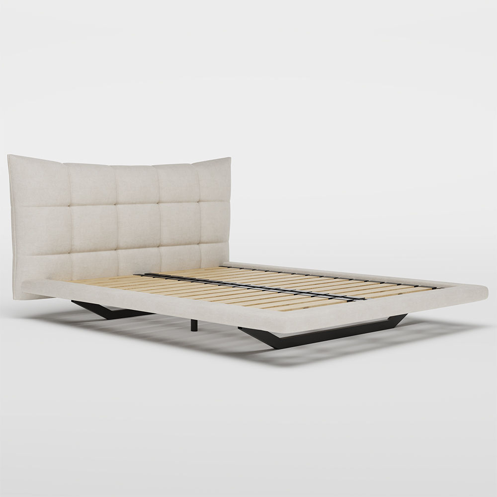 Partly Assemble Beige Suede Fabric Beds