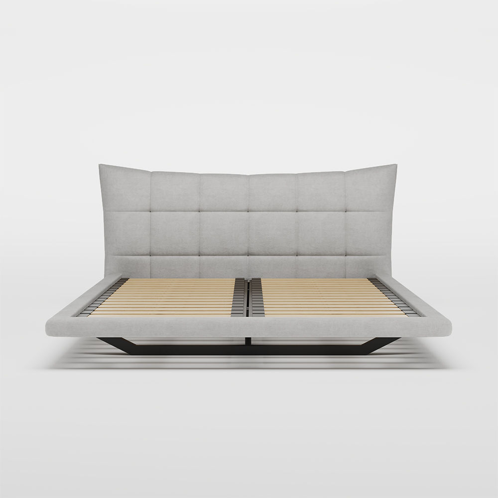 Solid Wood Light Gray Suede Fabric Beds