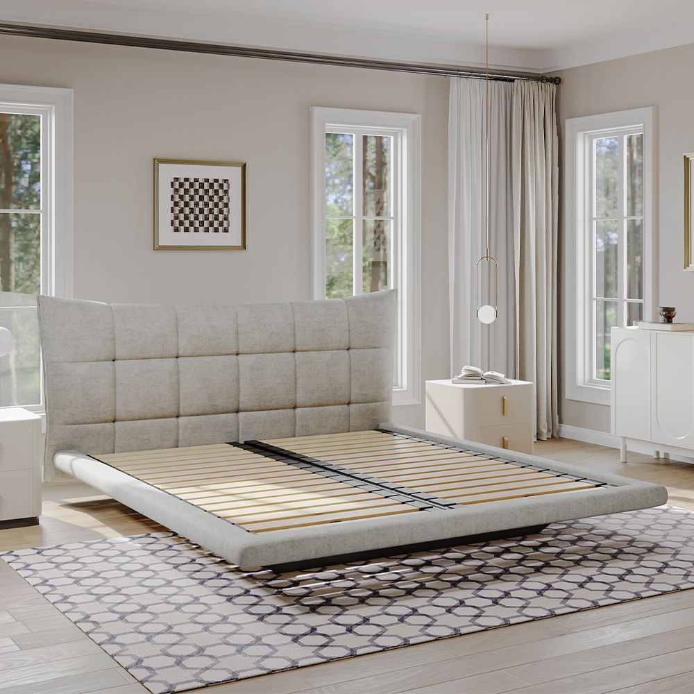 Rectangular Light Gray Suede Fabric Beds