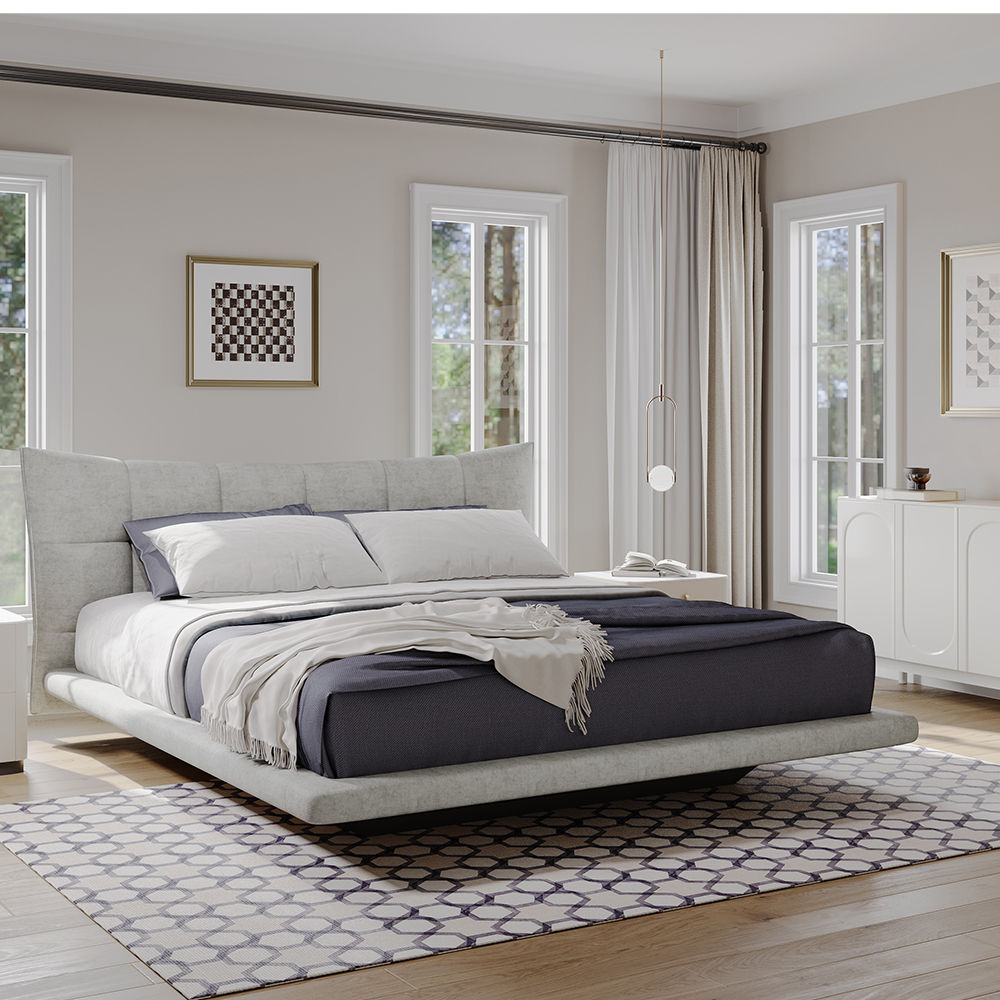 Fabric Light Gray Suede Fabric Beds