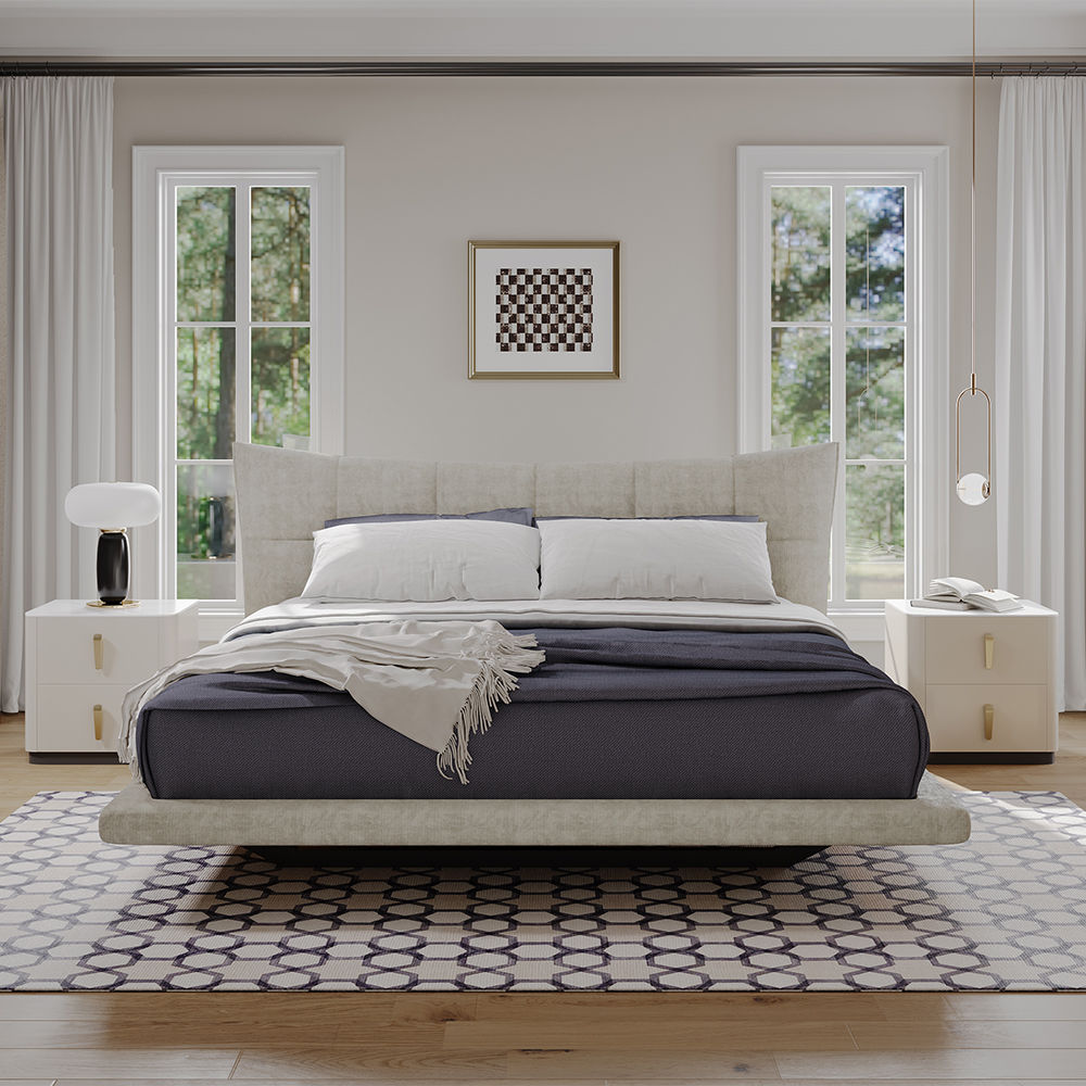 Modern Luxury Oatmeal Fabric Beds