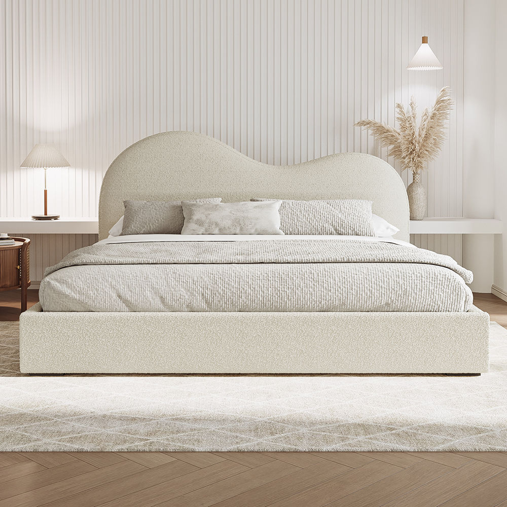 Fabric Beige Boucle Beds