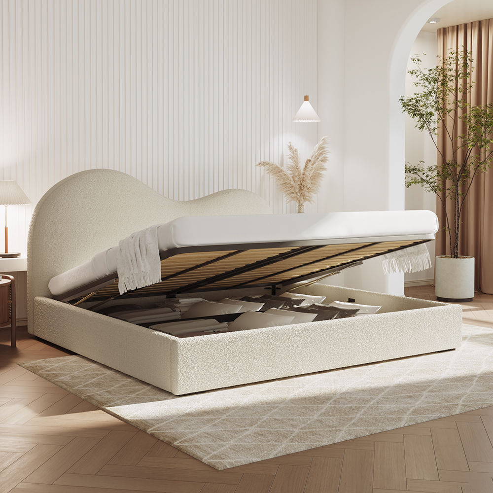 Partly Assemble Beige Boucle Beds