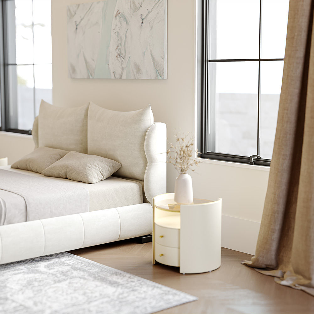 Modern Minimalist Beige Fabric Beds