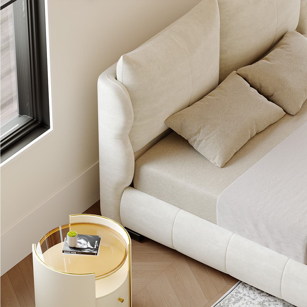 Modern Minimalist Beige Fabric Beds