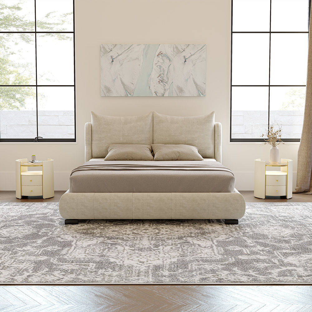 Modern Minimalist Beige Fabric Beds