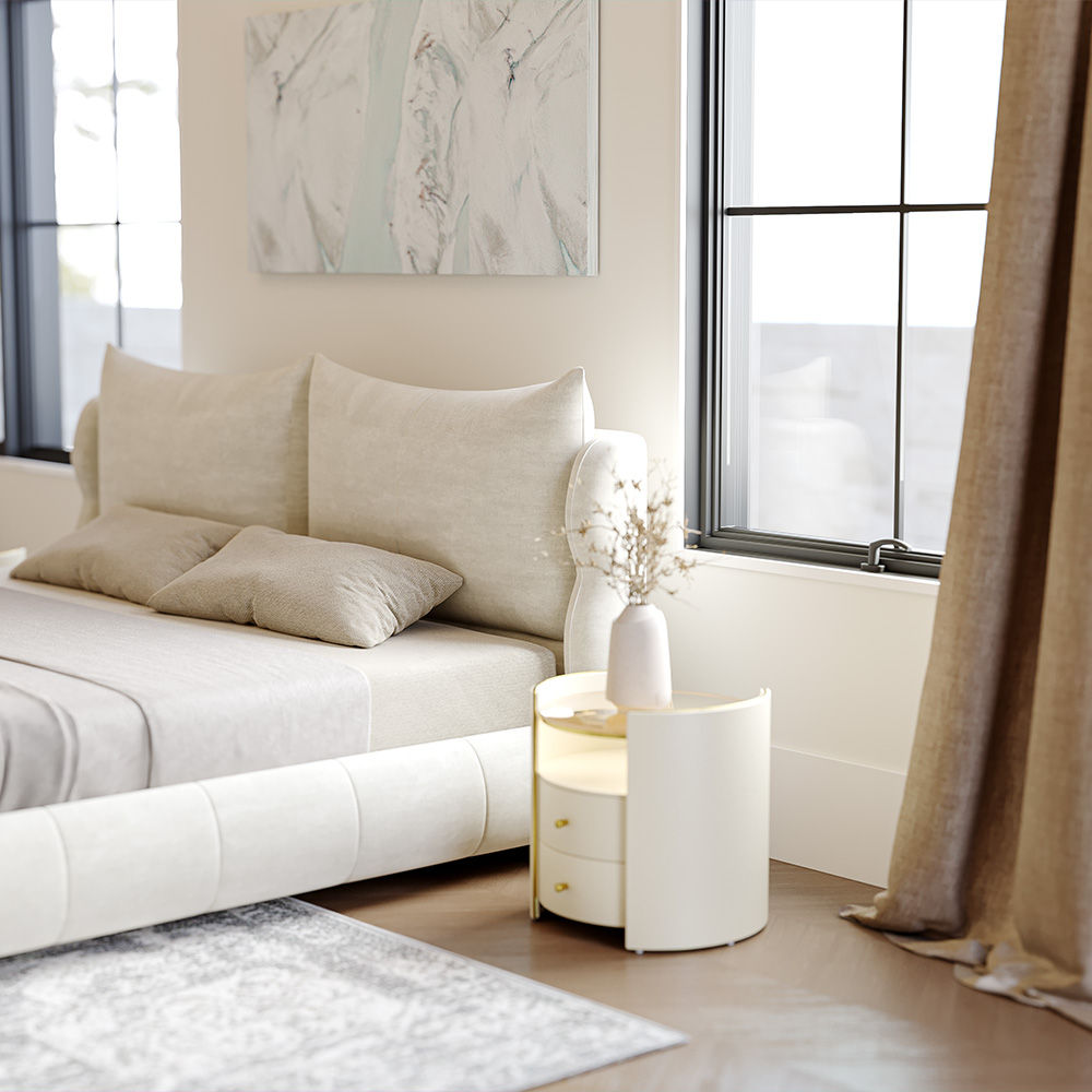 Modern Minimalist Beige Fabric Beds