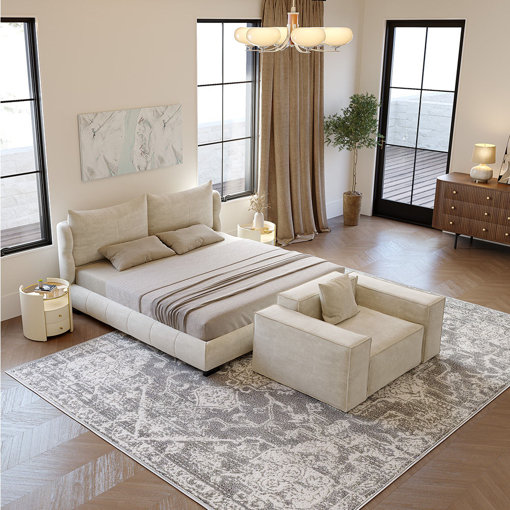 Partly Assemble Beige Fabric Beds