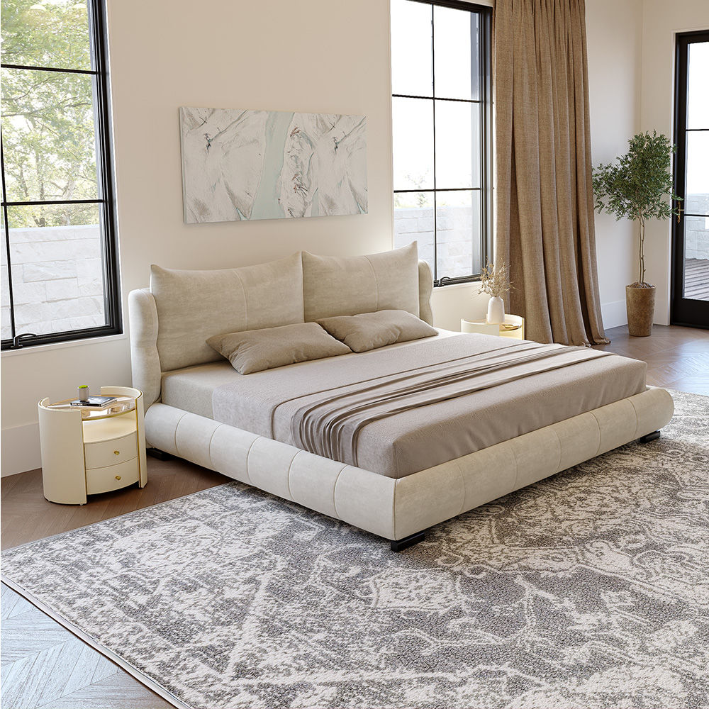 Partly Assemble Beige Fabric Beds