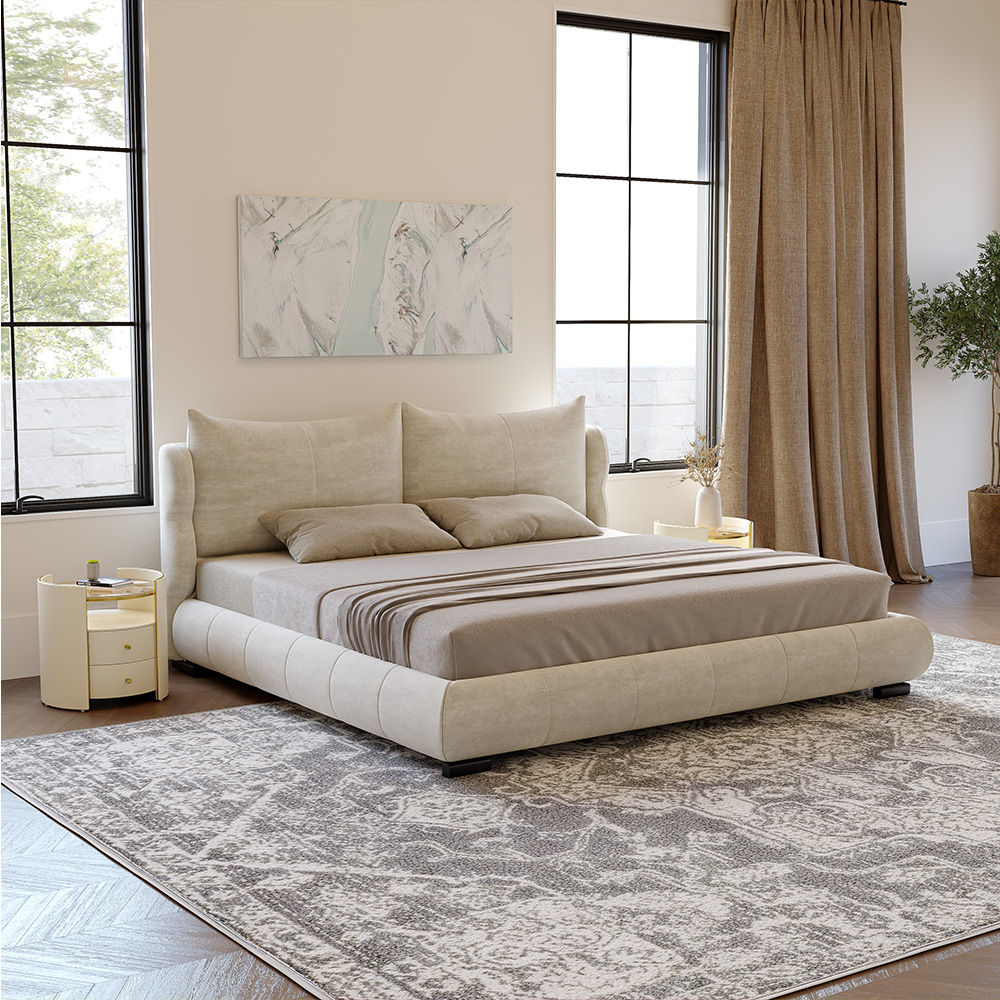 Partly Assemble Beige Fabric Beds
