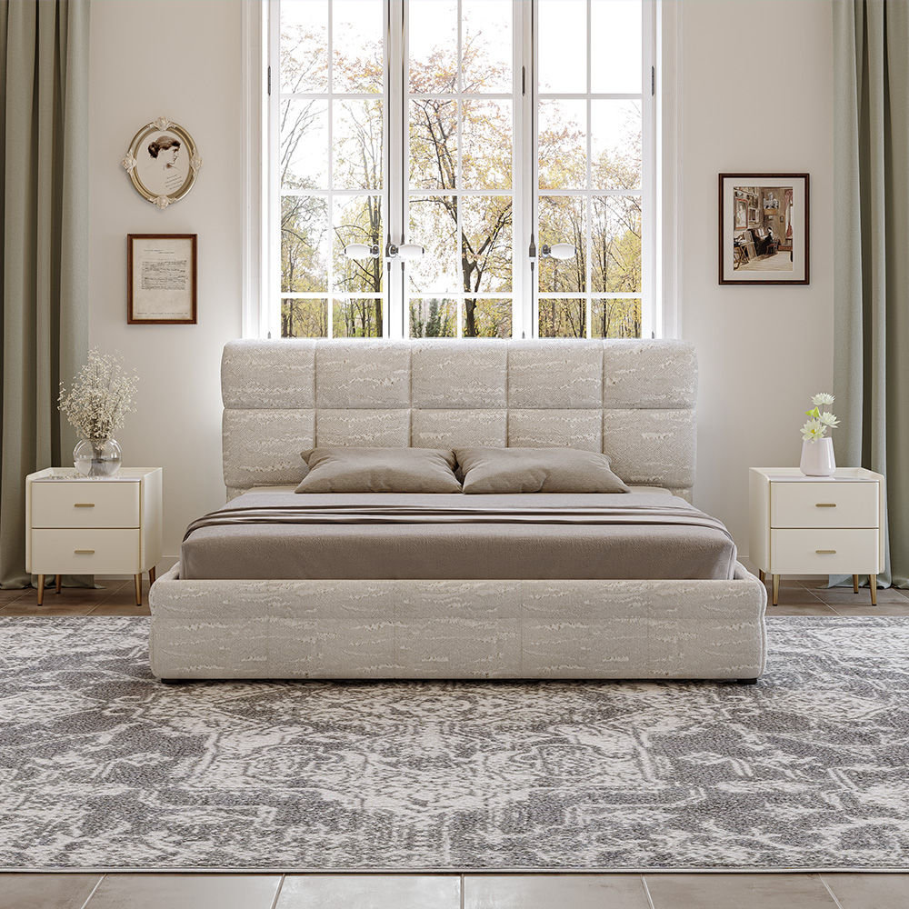 Partly Assemble Beige Fabric Beds