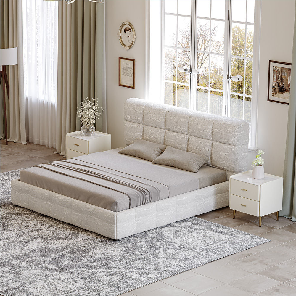 Partly Assemble Beige Fabric Beds