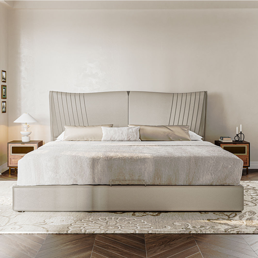Partly Assemble Beige Faux Leather Beds